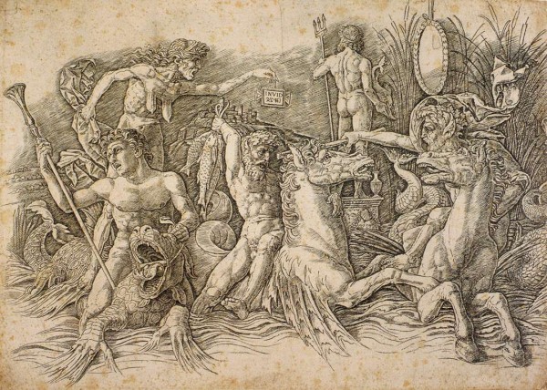 Battle of two sea monsters by Andrea Mantegna